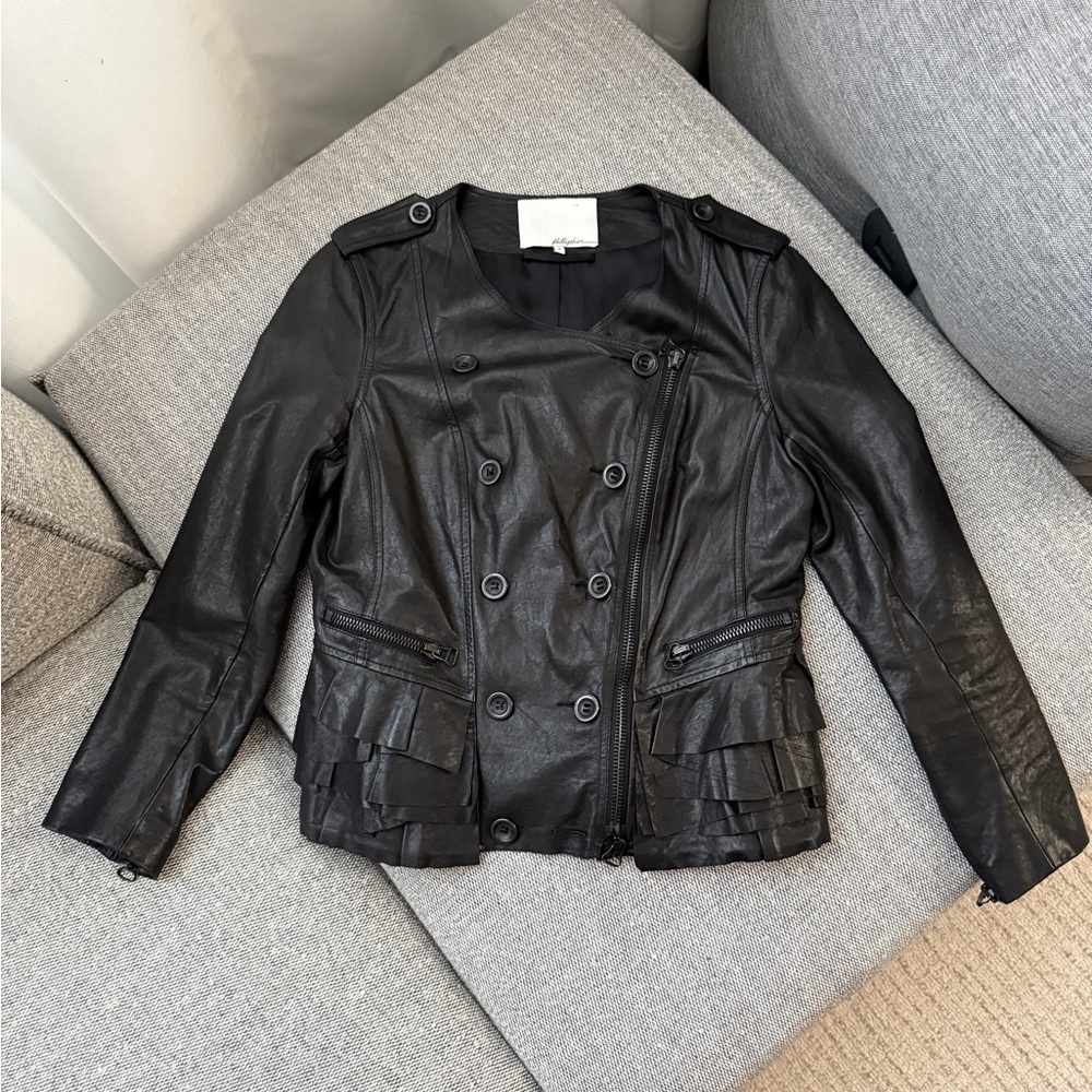 Black Leather Double-Breasted Jacket